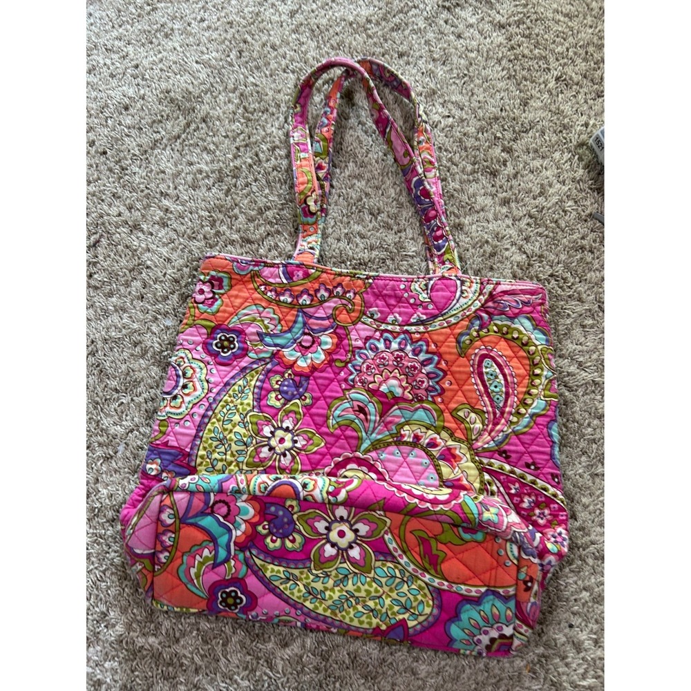 Vera Bradley Pink Paisley Quilted Cotton Tote Bag Floral Shoulder Purse *READ - Picture 2 of 6